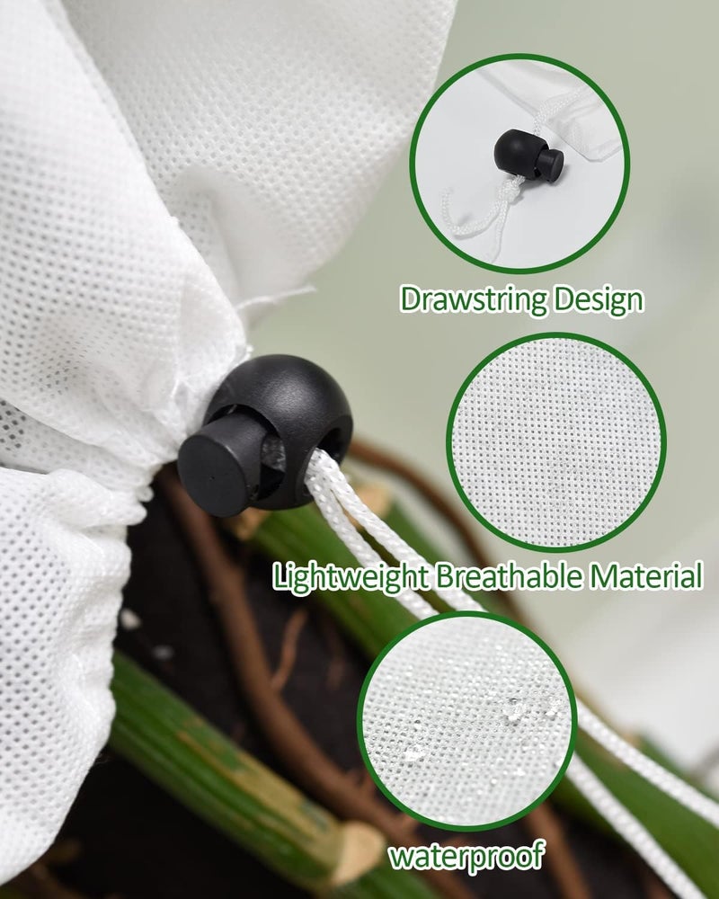 EAONE 12 Pack Plant Covers Freeze Protection, 24x32'' Winter Frosts Cloth for Outdoor Plants, Reusable Frost Blankets Drawstring Bags for Cold Freeze Sun Protection Bird Insect Prevention,White - Image 4